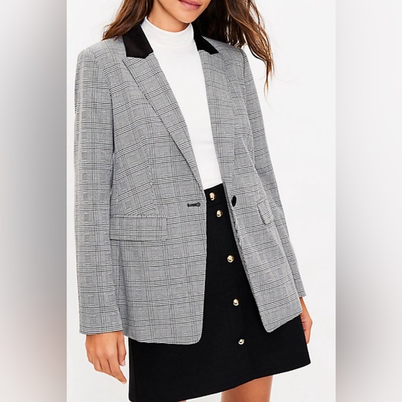LOFT Jackets & Blazers - Tall Plaid Velvet Collar Long Modern Blazer Sz 14